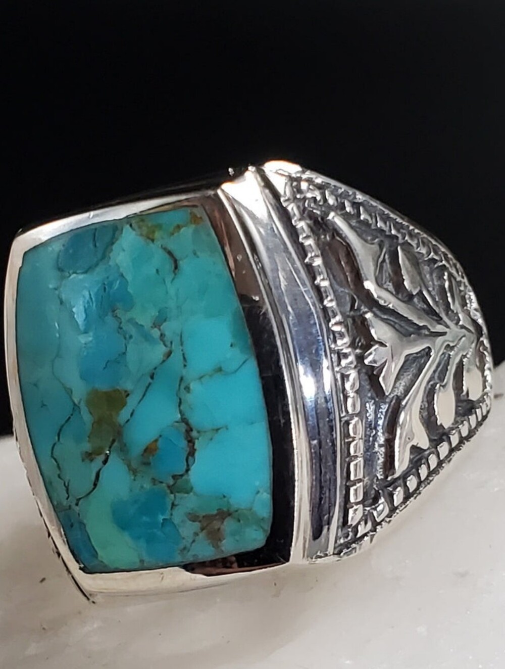 Sterling Silver 925 Men's Ring Size 10.2 Geniine American Turquoise Stone - Picture 6 of 9